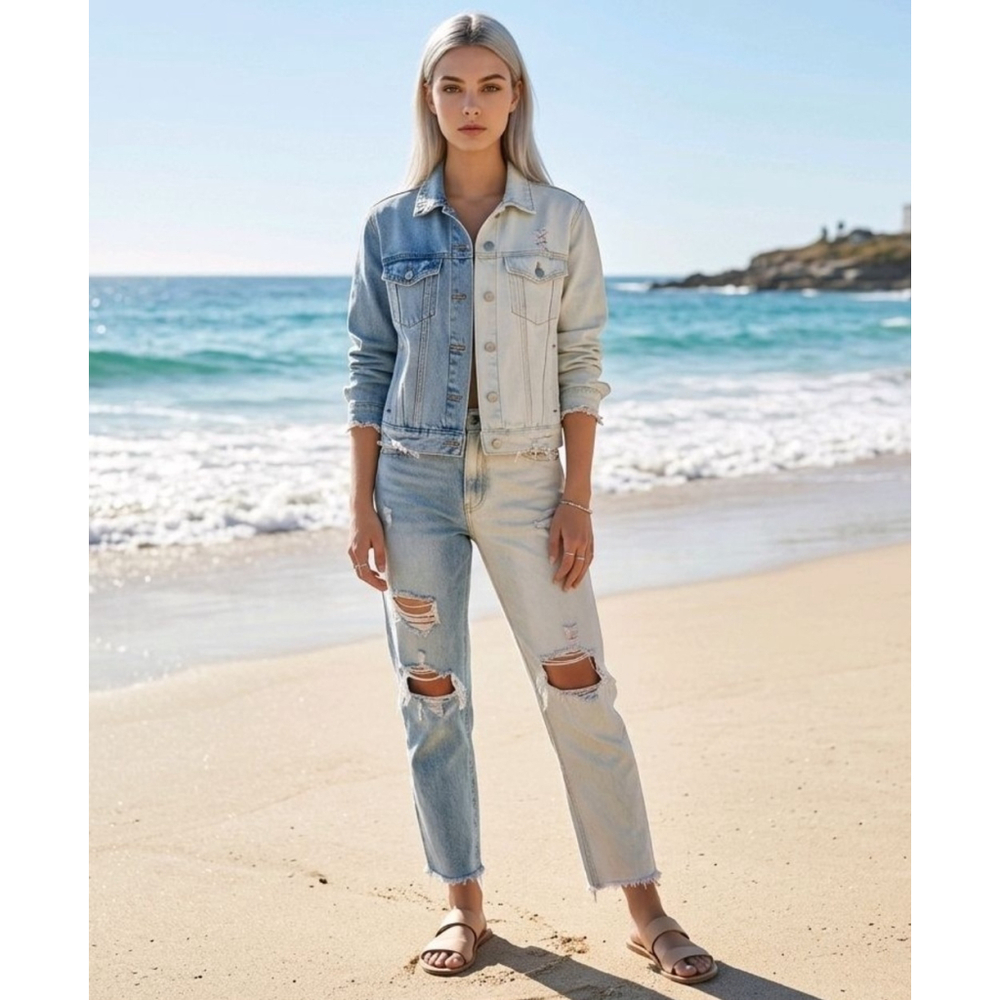 Women's Retro Grunge Wild Fable Juniors Two-Tone Distressed Jeans Summer Denim 3